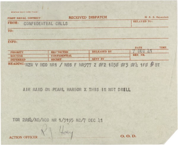 telegram regarding attack on Pearl Harbor 06339_2004_001